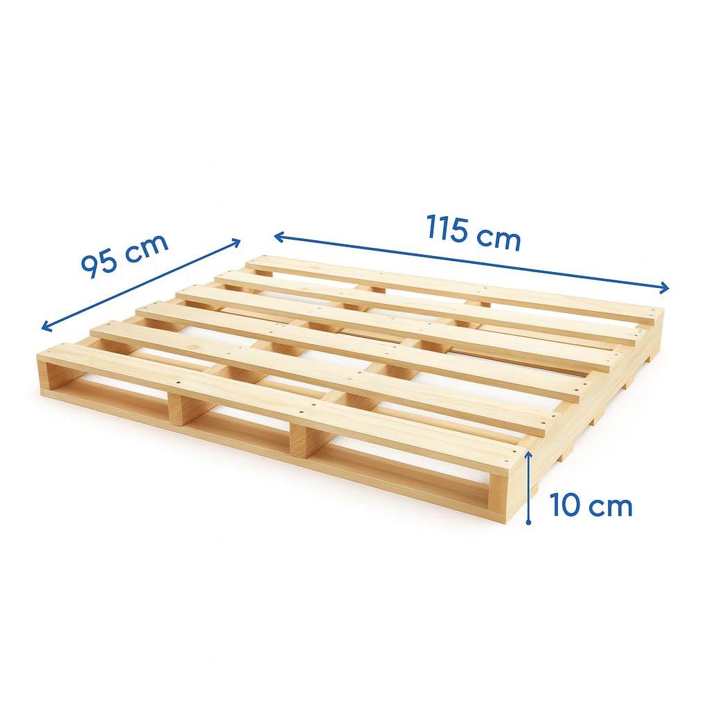 SERENDIB Palet de Madera Reutilizable 95x115x10 cm | Carga 1500 kg | Ecológico y Resistente | Ideal Decoración, Industrial o Reciclaje | Amigable con el Medio Ambiente