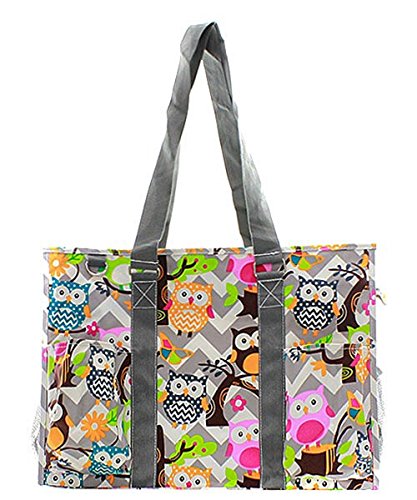 Owl Chevron Stripe Canvas Utility Tote Bag Grey