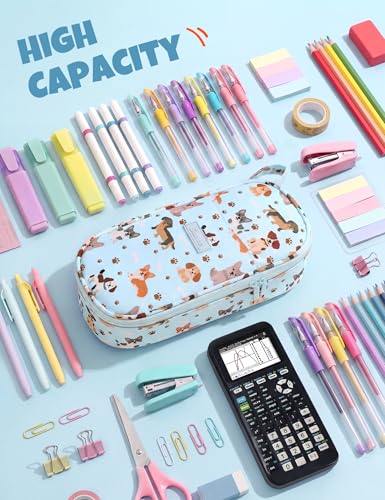 Image of SUNEE Cute Pencil Case, Large Pencil Pouch, Aesthetic Big Pencil Bag with Zipper, Kawaii Stationery Storage and Organizer, School Supplies for Teen and Adult, Boys & Girls, Heavy Duty Canvas Cute Dog