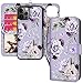 HOGGU iPhone 13 Pro Max Wallet Case - Magnetic Detachable iPhone 13 Pro Max Case Wallet with RFID Blocking Card Holder, Hand Strap, Floral Flower PU Leather Flip Cover Case for Women Girls (Purple)