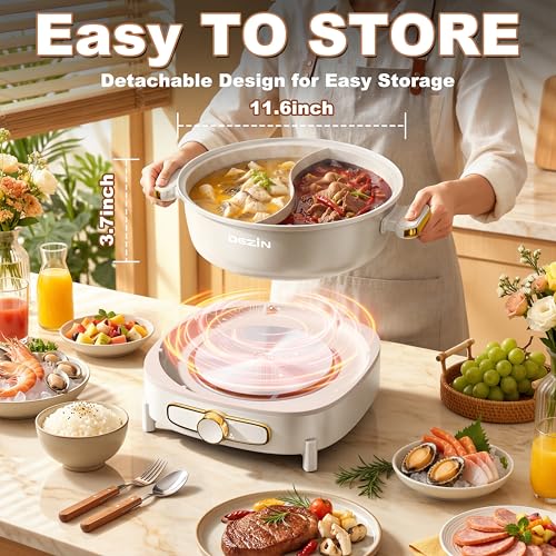 Image of Dezin 6L Hot Pot Electric with Divider, Shabu Shabu Pot with Power Control