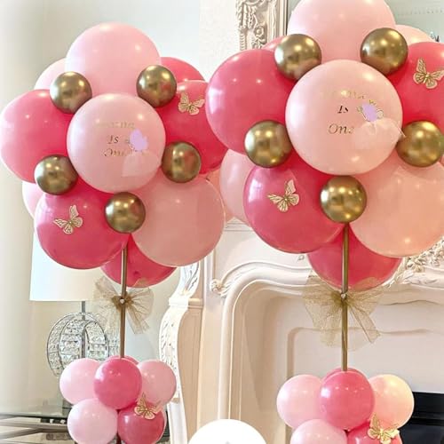 Image of Hot Pink and Rose Gold Balloons, 60Pcs Pastel Pink Balloon, 12 Inch Metallic Rose Gold Confetti Balloons Helium Rose Red Latex Balloon for Girls Birthday Baby Shower Wedding Bridal Party Decorations