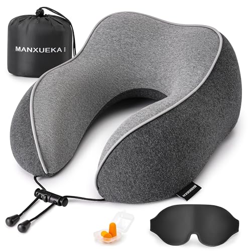 MANXUEKAI Travel Neck Pillow,100% Pure Memory Foam, Soft Head Support