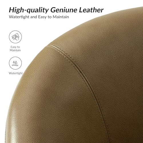 Image of HULALA HOME Genuine Leather Swivel Barrel Chairs Set of 2, Round Swivel Accent Chairs with Solid Wood Base, Leather Barrel Accent Chair for Living Room, No Assembly Required, Taupe