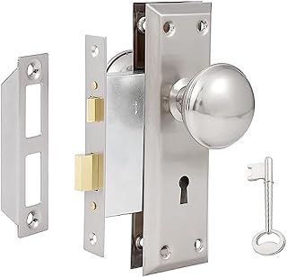 AKRILANE Mortise Lock Set Interior Door Antique & Vintage Style Knob with Keys (Chrome)