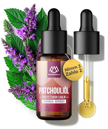 NORDHOLZ Patchouliöl 15ml [100% naturrein] Erdend & würzig - Ätherische Öle in Pharmaqualität aus schonender Destillation - Vegan Laborgeprüft - Duftöl für Sauna Diffusor & Aromatherapie