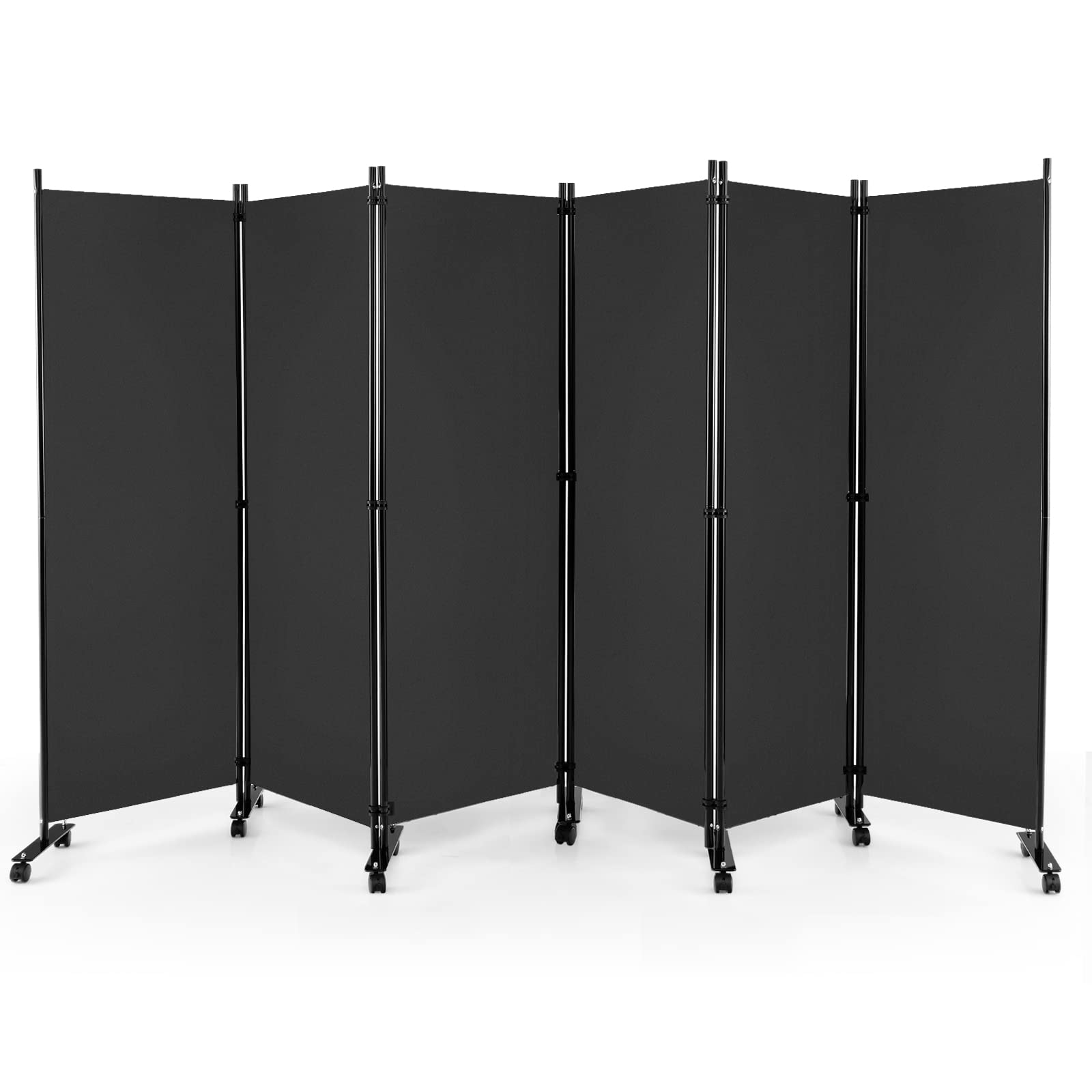 CASART Folding Room Dividers, 6 Panels Movable Protective Privacy Screens with Lockable Wheels, Steel Frame Portable Fabric Screen Room Partition for Home Office (Grey)