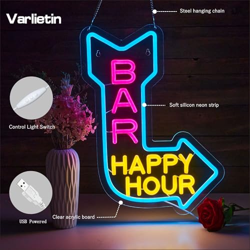 Image of Bar Happy Hour Neon Sign for Wall Decor, Bar Open LED Neon Signs Lights for Cafe Business Walls Window Shop Hotel,Restaurant Retail Store Party Pub Decoration and Shop Decoration Gift