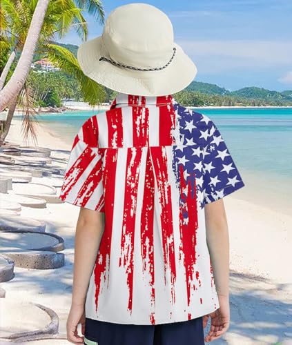 Image of uideazone Boys Hawaiian Shirts Novelty Printed Funky Short Sleeve Button Down Shirt Kids Aloha Luau Shirt 7-14T