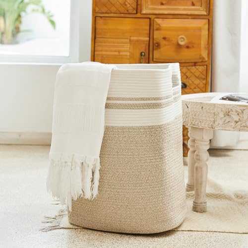 Casaphoria Laundry Hamper, Light Brown Cotton, 16x13x22in, Foldable, Square, Large, Box, 50L, Living Room, Bedroom, Laundry Room Storage by Casaphoria - Image 3