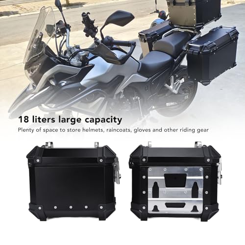 Alforja Lateral para Motocicleta de Aleación de Aluminio, Caja Dura con Cerradura de Seguridad y Asa para Casco, Capacidad 18 L (Negro) miniatura 6