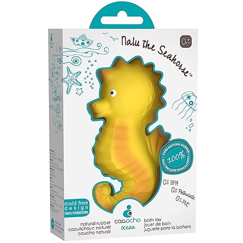 Image of caaocho Pure Natural Rubber Bath Toy - Nalu The Seahorse - Hole Free Bath Toys, BPA Free Bath Toys for Infants, Without Holes Sealed Natural Rubber Baby Toy