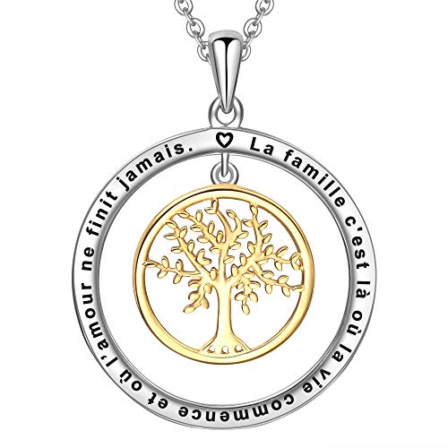 LOVORDS Collier Femme Gravé en Argent 925/1000 Pendentif Cercle et Arbre de Vie Cadeau Amoureux pour Elle Mère Maman Mamie Fille Cover