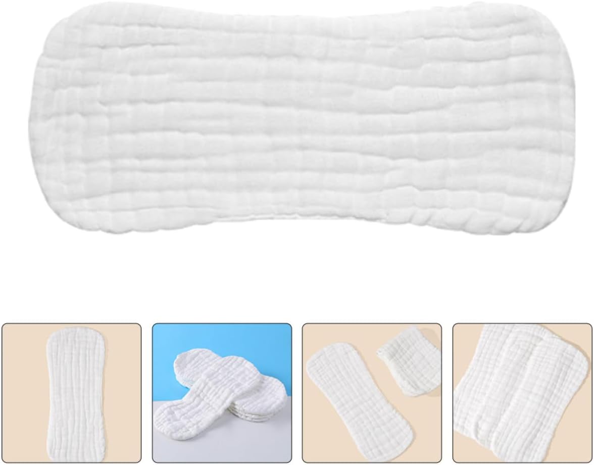 5pcs Reusable Cotton Diaper Inserts for Newborns, Breathable and Soft Cloth Diapers Liners, Versatile Use for Home and Outings, White, Size Small 35x15cm