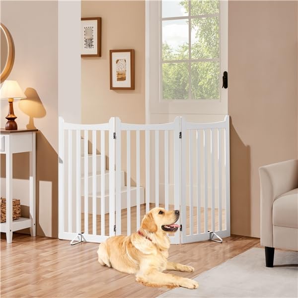 Yaheetech Barrière de sécurité Autoportant sans Perçage 151,5×90,5cm Pliant | Barrière en Bois Intérieur, Parc pour Chien Pliable, Clôture pour chien, chiot et autres animaux de compagnie avec les patins