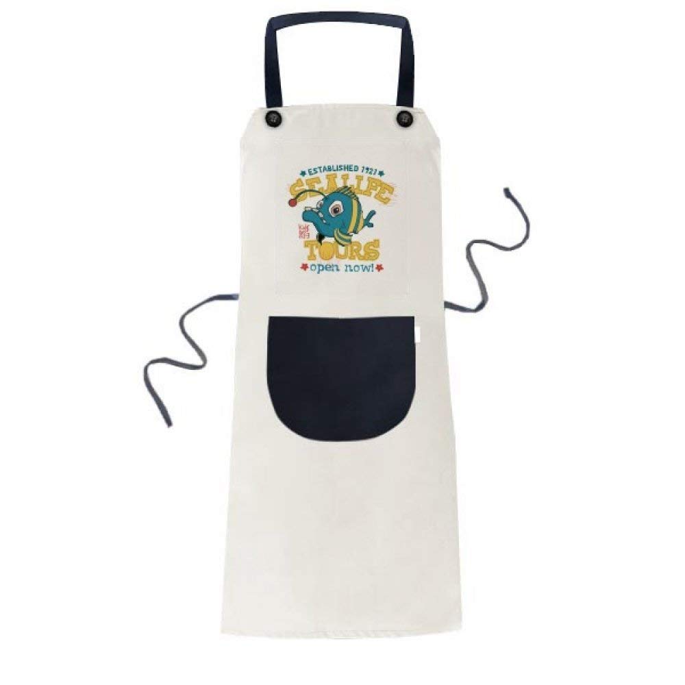 Tablier de cuisine réglable à poche grande protection contre les taches motif poisson