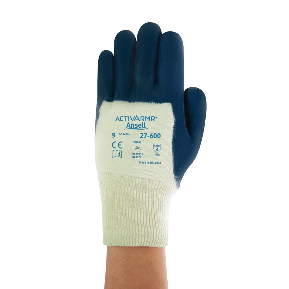 Ansell ActivArmr 27-600 Guantes de Trabajo, Revestimiento Nitrilo Extra-Resistente, Protección Cortes y Resistencia Aceite para Trabajos Pesadas, Hombre Mujer, Azul, Talla L (12 Pares)