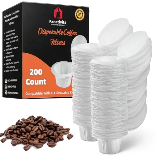 200 Count Fanativita K Cup Filters Disposable with Genius Lid Design, Fit All Reusable K Cups for Keurig (White)