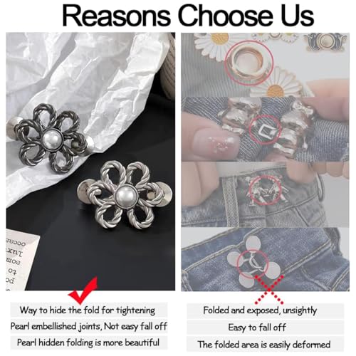 2 Sets Flower Jeans Pant Waist Tightener, Adjustable Waist Buckle Sets No Sew and No Tools4
