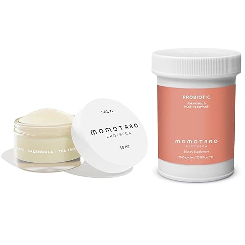 MOMOTARO APOTHECA Hidratante vaginal orgánico Vulva Salve y probiótico orgánico para mujeres, juego de suplementos vaginales y digestivos, bálsamo
