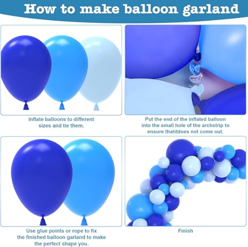 Image of Blue Balloons Garland Arch Kit,130pcs Different Sizes Royal Blue Balloon Navy Blue Balloon Light Blue Balloons for Baby Shower Birthday Graduations Anniversary Party Decorations