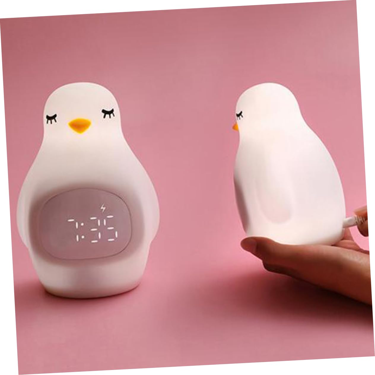 ORFOFE Kreativer LED Pinguin Wecker aus Silikon mit Alarmfunktion und Hautähnlicher Oberfläche Digitale Lampe für Kinderzimmer und Schlafzimmer Weiß