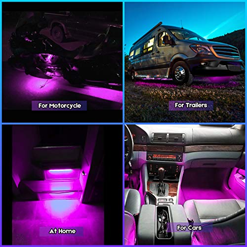 Geeon 4-Pack Pink-Purple Car LED Strip Lights 12''/cm 12V for Automotive Trucks Motorcycle Boats Interior Lighting Waterproof UL Listed