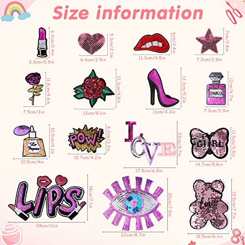 16 Pieces Purple Sequin Iron On Patches Diy Embroidered Patch Sew On Sequin Applique Lip Lipstick Patch Decoration Clothing Jeans Bag Repair For Woman Girl Garment Bag Shoes Caps Decor #TOP3
