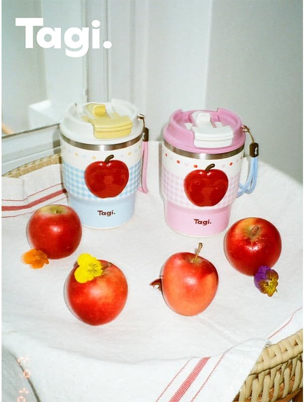 Tagi. Imagine Apple Tumbler 12oz with with Foldable Straw, 316L Stainless Steel Insulated Water Bottle, Leak-Proof, Fits in Cup Holder (Seasalt Apple) - Image 2