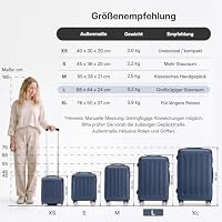 BEIBYE Reisekoffer L 66 cm – Hartschalenkoffer aus ABS mit Doppelrollen für Urlaubsreisen, Dunkelblau – Ansicht 2