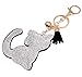 Produktbild Spaufu 1x Schlüsselanhänger Keychain mit Glitzer Katze Quaste Anhänger Legierung Schlüsselring Schlüsselbund Taschenanhänger Tasche Rucksack Deko für Damen Mädchen Weiß
