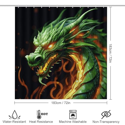 Rideau de douche dragon imperméable et ensemble complet de tapis WC de 4 pièces