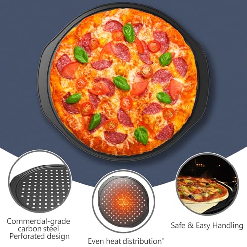 COONE 2 sztuki blacha do pizzy okrągła 33 cm, perforowana blacha do pieczenia z powłoką zapobiegającą przywieraniu, forma do pizzy ze stali węglowej do piekarnika i grilla, idealna do pizzy
