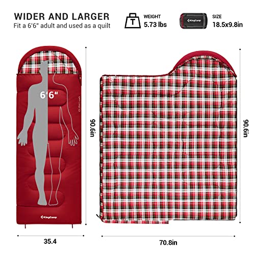 Kingcamp Camping Sleeping Bag 4 Seasons For Adults, Light, Warm, Extra-Large With Compression Sack- Great For Hiking, Backpacking & Outdoor Adventures In Cold Weather Red Right Zipper #TOP1