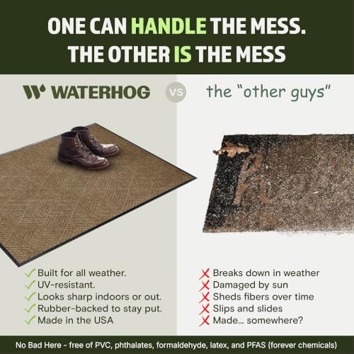 Image of WaterHog Max Diamonds Front Door Mat Indoor Outdoor Entrance, All-Weather Heavy Duty Commercial Doormat with Non-Slip Rubber Backing, Dirt & Moisture Trapper, Low Profile, Made in USA, 45 inchx70 inch Khaki