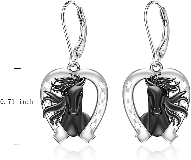 Horse Earrings Sterling Silver Horseshoe Horse Earrings for Women Dangling Western Earring Dangle Heart Equestrian Jewelry Gifts for Horses Lover