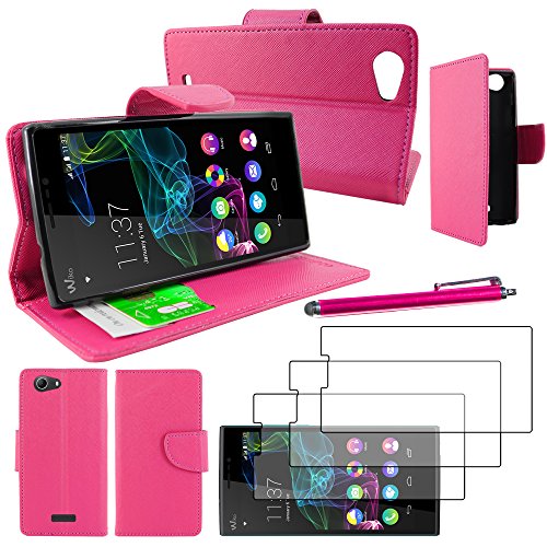ebestStar - Coque Compatible avec Wiko Ridge Fab 4G Etui PU Cuir Housse Portefeuille Porte-Cartes Support Stand + Stylet + 3 Films d'écran, Rose [Appareil: 156 x 78.2 x...