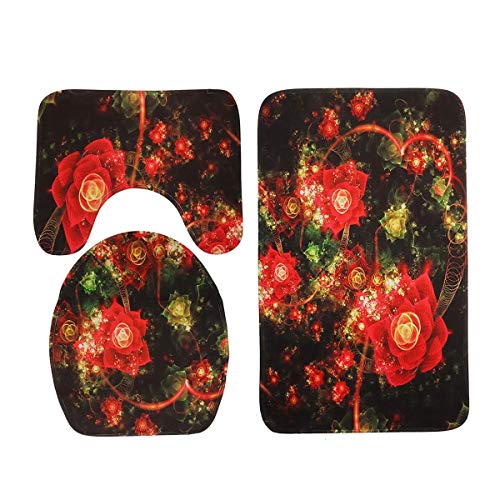Badvorleger-Set, WC-Deckelbezug + Badvorleger – L, 3-teilig, rutschfest, für jeden Anlass (Farbe: Rot, Größe…