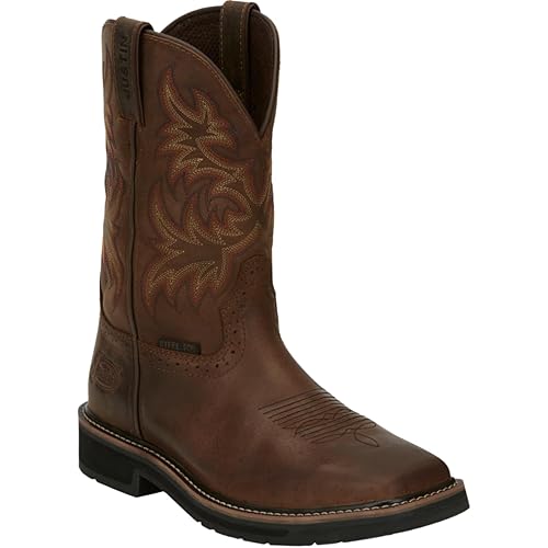 Justin Driller 11" Square Steel Toe Men's Boot, Durable Leather, Slip-Resistant, Comfort Cushioned Insole for Work Safety