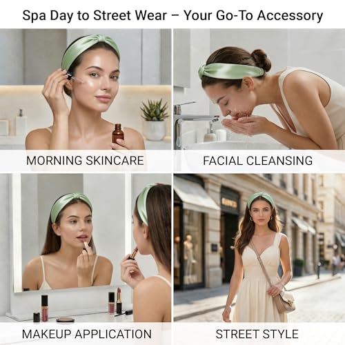 Image of ZLYC Mulberry Silk Headband for Women's Hair, Solid Avocado Cream