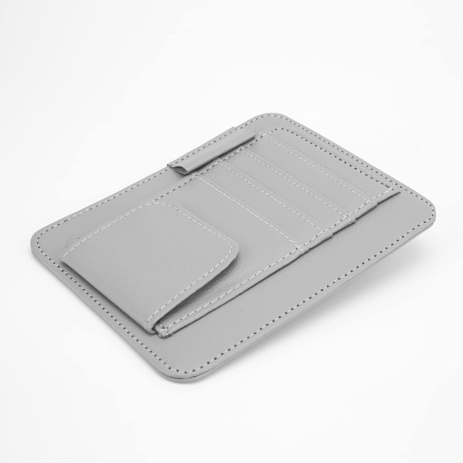 Gray Small Car Sun Visor Organizer with Clip, Sunglasses Holders for Car Sun Visor PU Auto Interior Accessories Storage Travel Document Holder with Multi Pocket image 5