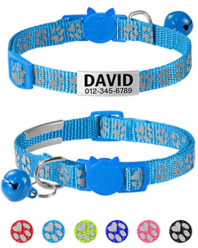 Taglory Reflective Cat Collar Personalized with Name and Number, Cat Collars Breakaway