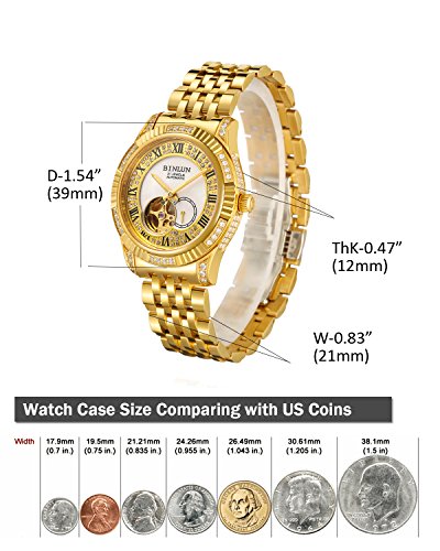 Image of BINLUN Men Wrist Watch Automatic Mechanical Gold Watch Self-Winding Stylish Men's Watches 18K Gold-Plated Luxury Wrist Watches for Men