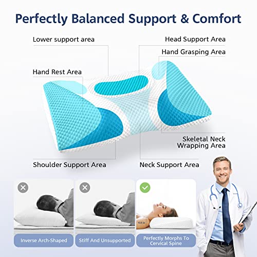 Loucima Cervical Neck Pillows For Pain Relief Sleeping, 2-Way Adjustable Orthopedic Pillow With Ergonomic Hollow Design For Spine Aligning, Memory Foam Contour Bed Pillow For Side Back Stomach Sleeper #TOP3