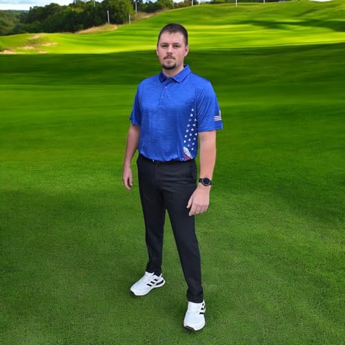 Image of Patriotic USA Golf Polo Shirt - Men's Performance Short Sleeve Moisture Quick Dry Fit Athletic Veteran UPF Stretch Casual Fun
