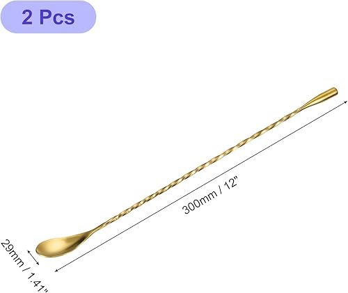 Miniatura 2 de uxcell Cuchara de bar para mezclar cócteles, 2 cucharas de acero inoxidable de mango largo de 12 pulgadas, cucharas de mezcla de bebidas con mango