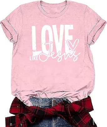 Womens Classic, Cute and Timeless T-Shirt - Casual Short Sleeve - Heart-Shaped Love Pattern Print T-Shirt Top