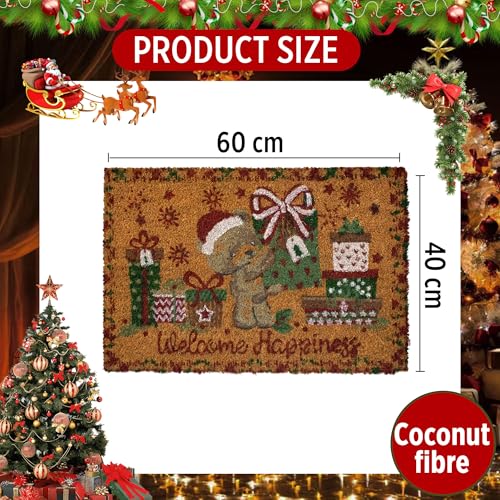 Felpudo navideño de fibra de coco rectangular, idea regalo para el nuevo hogar 4