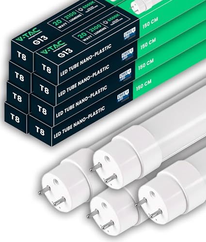 V-TAC 8x Tubi LED 150 CM con attacco G13 20W - 8 PEZZI - 2100 Lumen - Chip Samsung - Tubi LED per Soffitto, Parete, Garage, Negozio - Tubo LED forma T8 - Sostituzione Neon - Luce Fredda 6500K