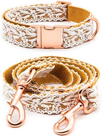 Dog Collar and Leash Set, Cotton Lace Handmade 4-5 FT Adjustable Comfortable Unique Collars and Leashes for Small Medium Large Dogs
